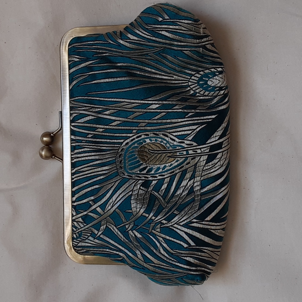 Satin peacock print clutch purse